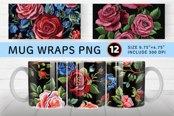 Roses Embroidery Mug Wrap